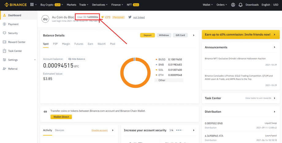 Binance user ID, où et comment le trouver cet identifiant