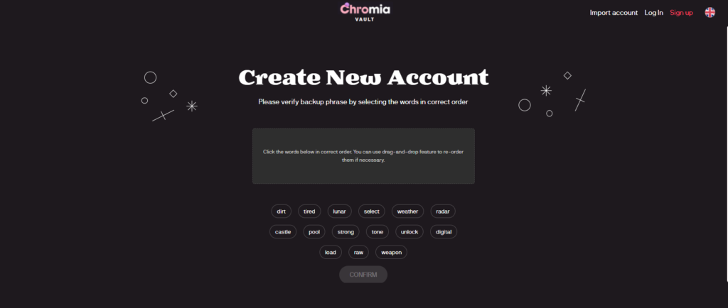 Creation wallet Chromia