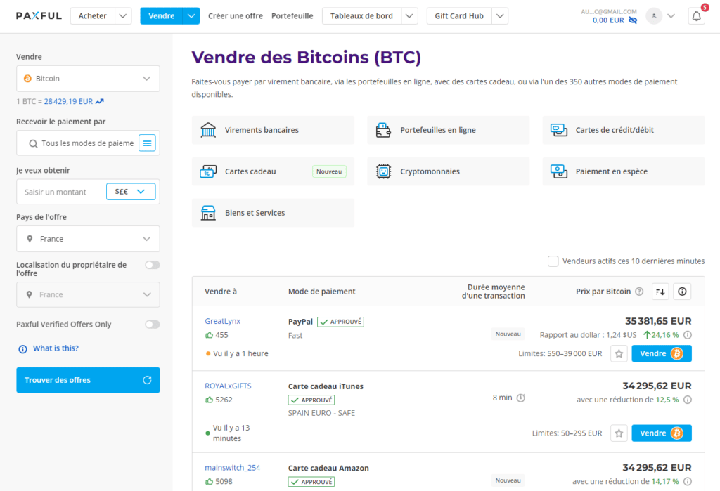 Vendre ses Bitcoins Paxful