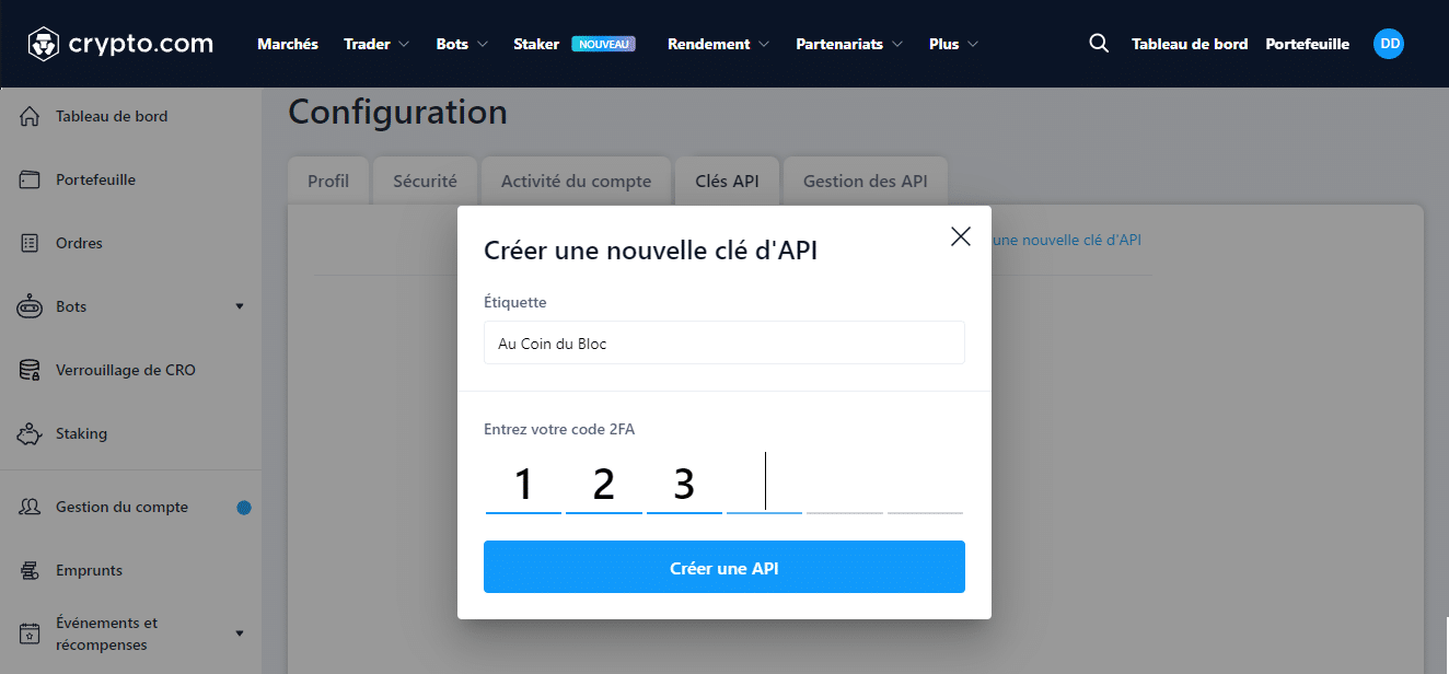Comment créer sa clé API sur Crypto.com ? - Au Coin du Bloc