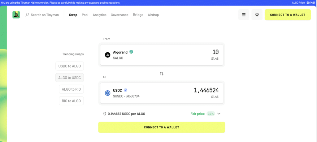 Echange ALGO USDC