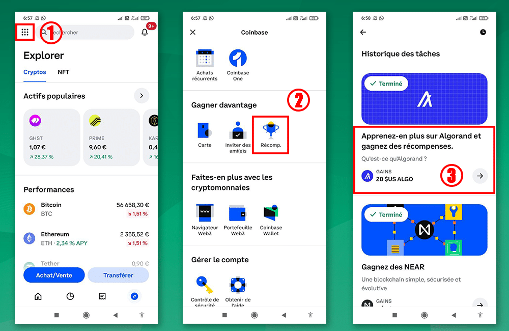 Accès récompenses Coinbase ALGO