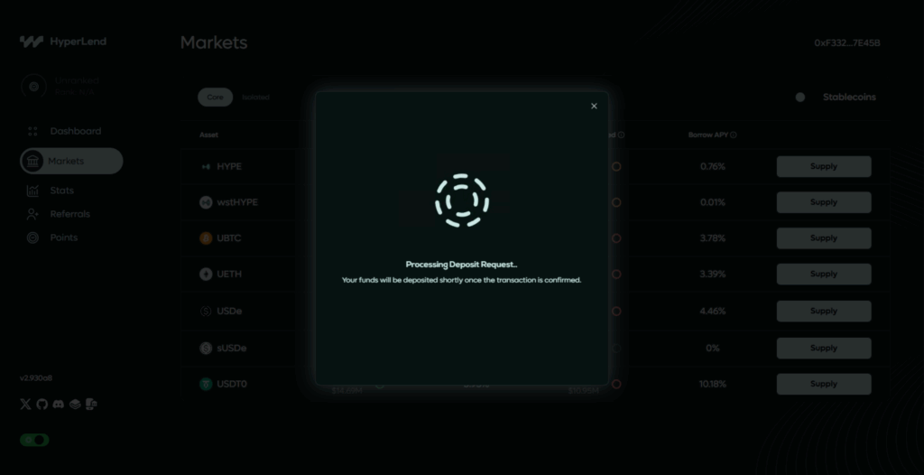 Attendre dépôt HyperLend
