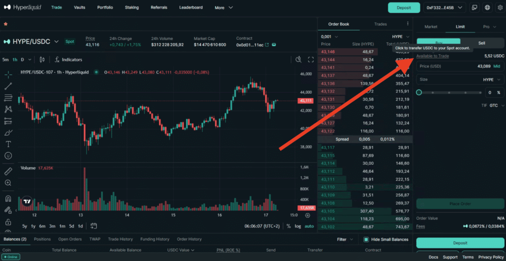Transfert crypto vers spot