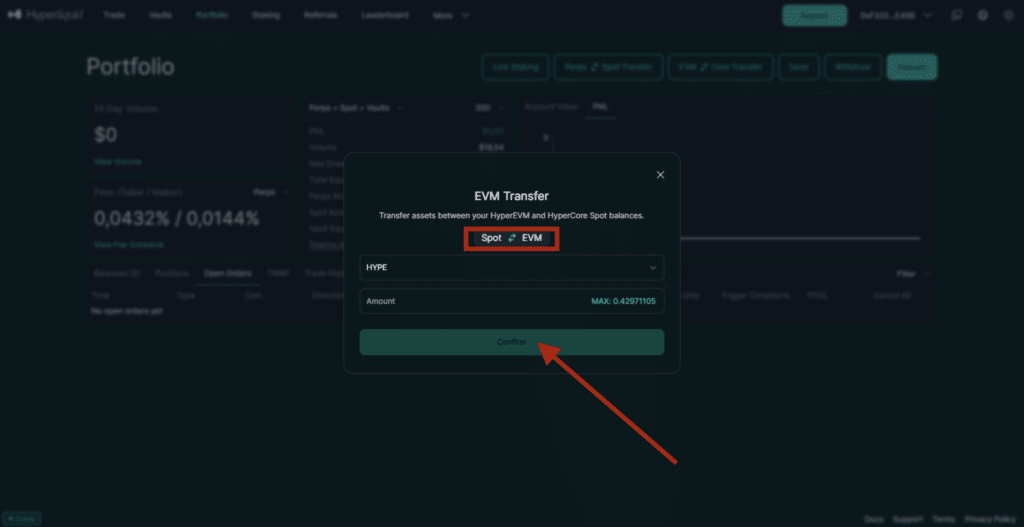 Confirmer infos transfert HyperEVM