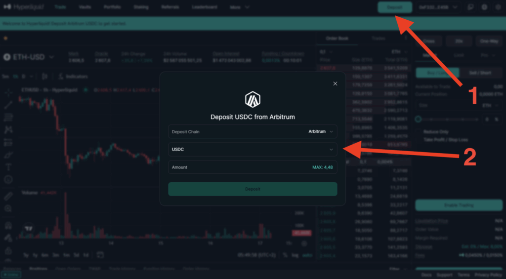 Déposer crypto Hyperliquid