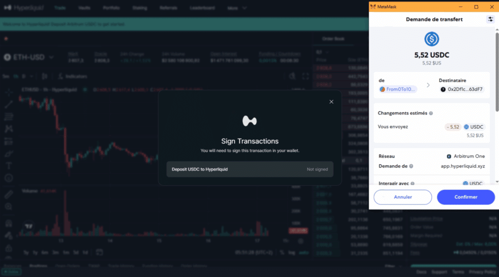Vérifier et signer transaction HyperLiquid